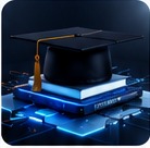 Chapéu de formatura sobre base tecnológica